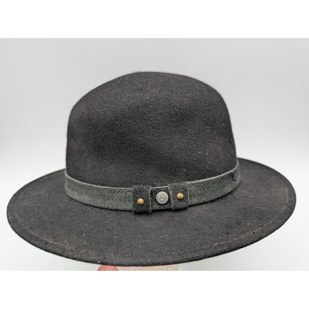 Wegener Black 100% Wool Felt Crushable Waterproof Fedora Hat Size 56 Medium